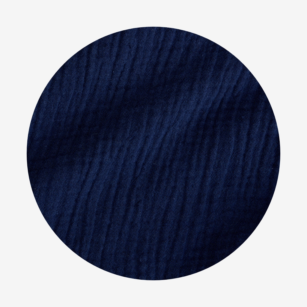 Varsity Navy Cotton Crinkle Button Down Short Set