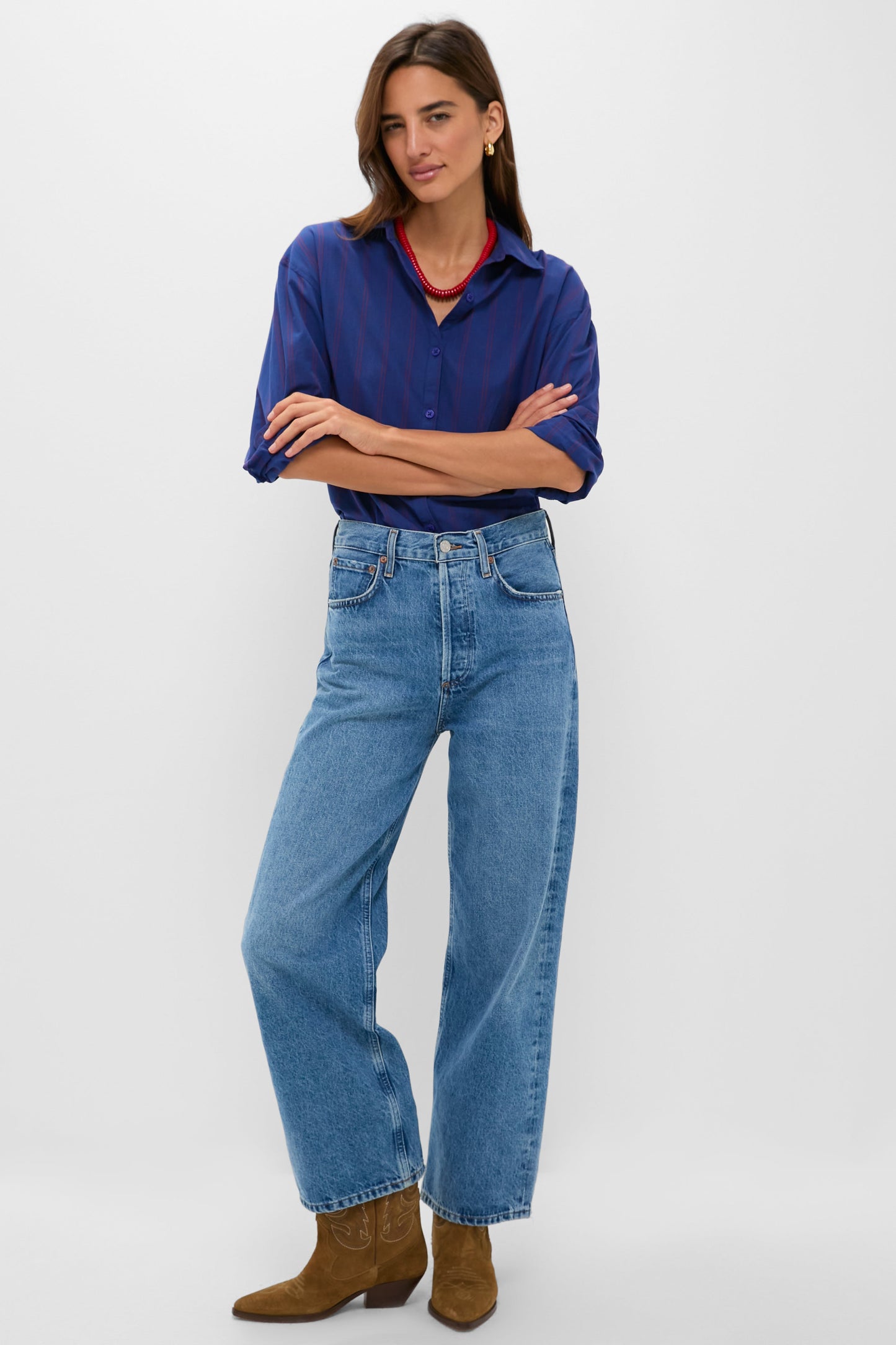 Blue and Red Wexler Cotton Button Down