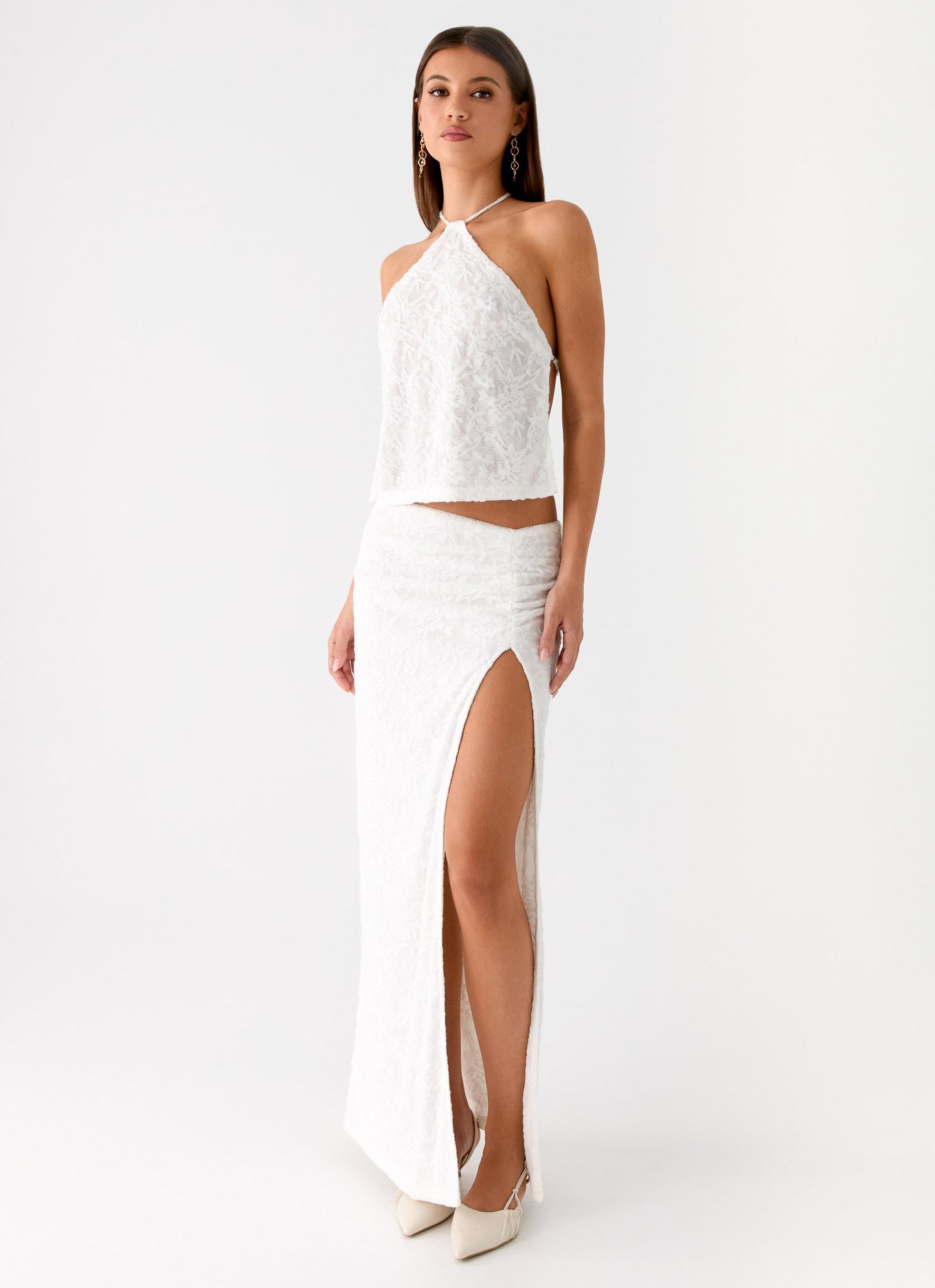 Griff Low Rise Jacquard Maxi Skirt - White