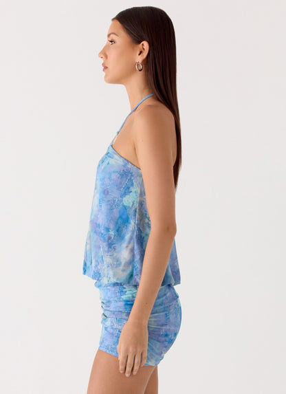 Jisoo Halter Mini Dress - Aqua Paisley