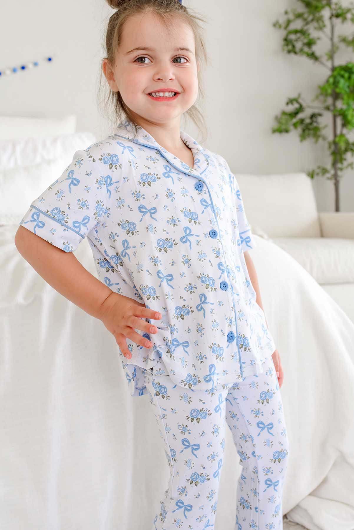 mysite Girls' Two-Piece Bamboo Flare Lounge Set | Tied In Blooms