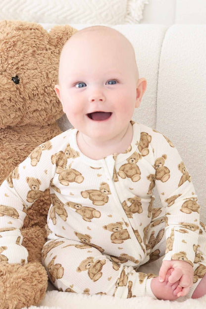 Beary Sweet Bamboo Waffle Convertible Zip Romper