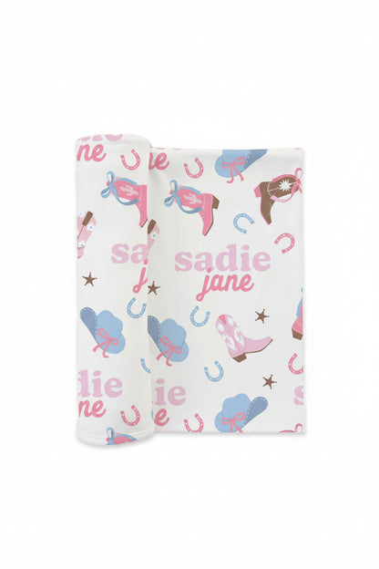 Boot Scootin' Personalized Swaddle Blanket