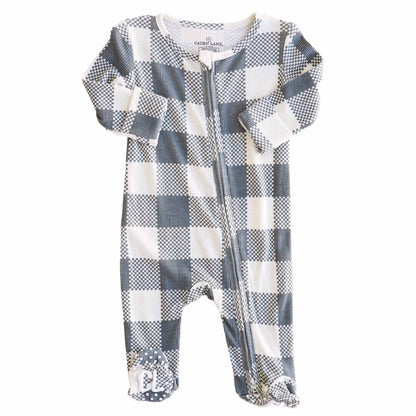 Big Check Bamboo Waffle Zipper Footie | Denim