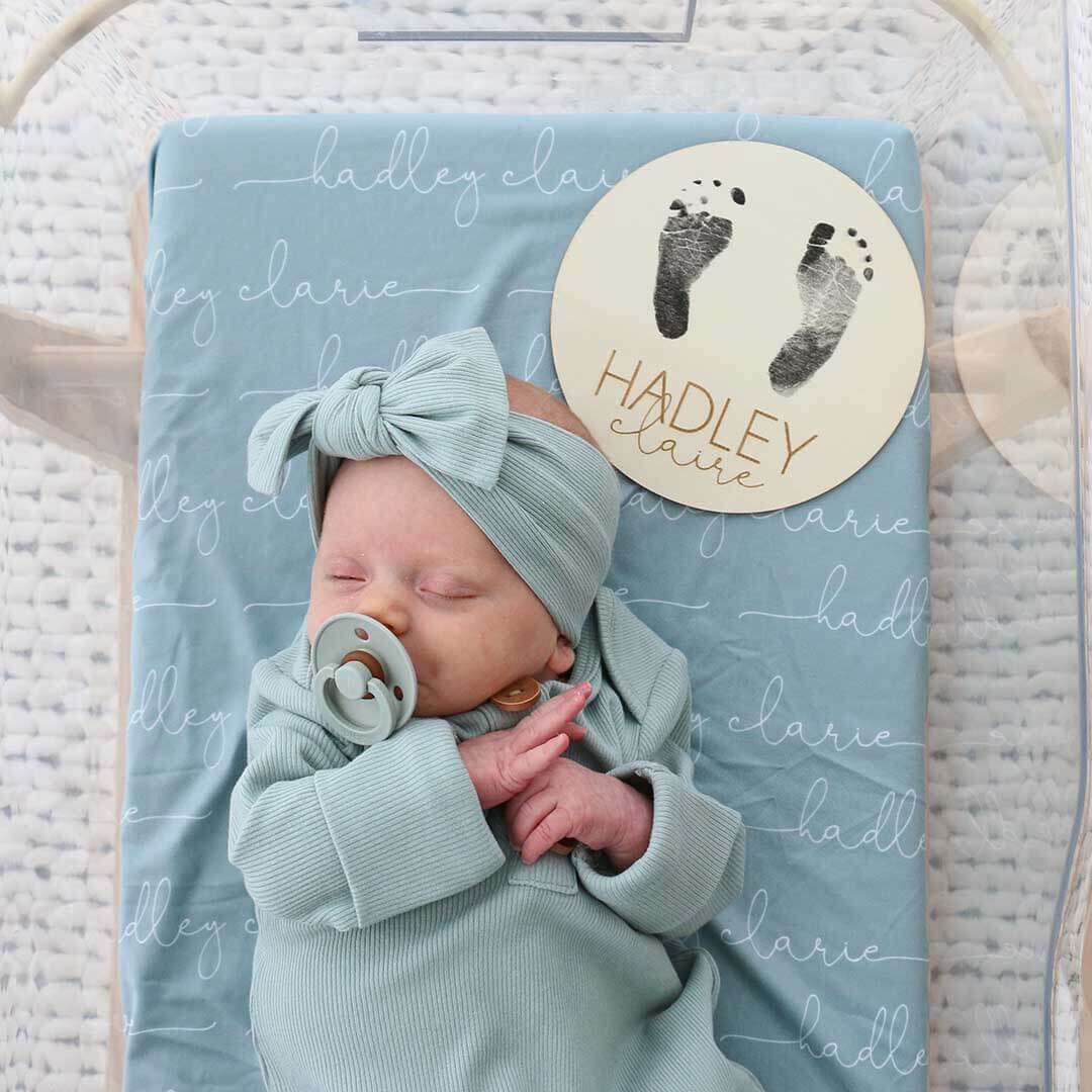 Personalized Baby Footprint Wood Announcement
