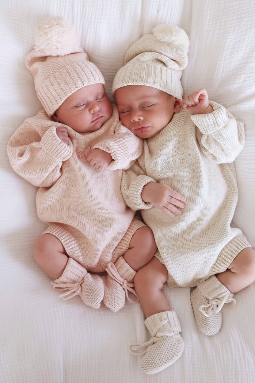 Embroidered Knit Sweater Bubble Romper | Ash